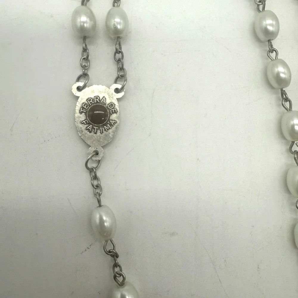 Fatima Catholic Rosary Plastic Beads Silvertone Crucifix‎ Relic Medal Our Lady